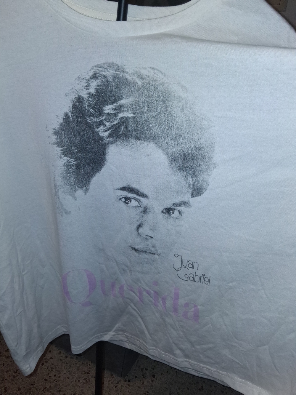 Juan Gabriel White Graphic Short Sleeve Tee with Portrait. Querida